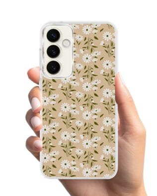 Etui do Samsung Galaxy S23 Plus z MagSafe przeźroczyste, silikonowe Flexi, delikatne kwiatki na cielistym tle