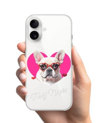 Etui do iPhone 16 przeźroczyste, silikonowe Flexi, Puppy Love, pies rasy Buldog Francuski