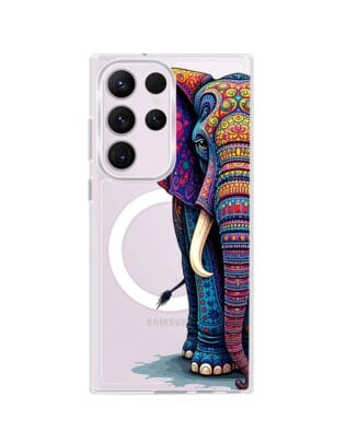 Etui do Samsung Galaxy S23 Ultra z MagSafe przeźroczyste, silikonowe Flexi, Dzika Mandala, Słoń