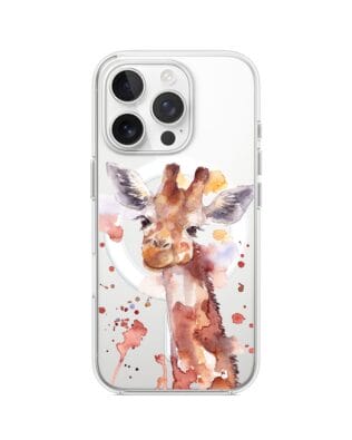 Etui do iPhone 13 Pro z MagSafe przeźroczyste, silikonowe Flexi, Akwarelowe Zoo, Żyrafa