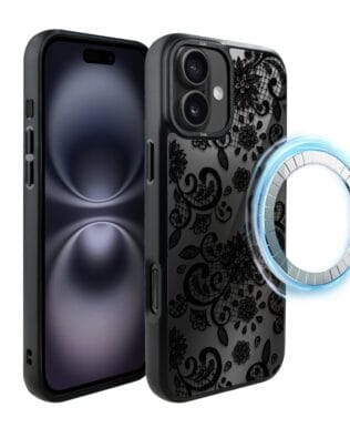 Etui do iPhone 16 IBIZU DropGuard Matt z MagSafe, Midnight, Koronkowa czerń