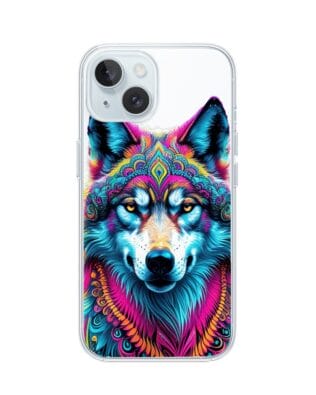 Etui do iPhone 15 Plus przeźroczyste, silikonowe Flexi, Dzika Mandala, Wilk