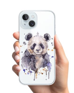 Etui do iPhone 15 przeźroczyste, silikonowe Flexi, Akwarelowe Zoo, Panda