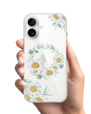 Etui do iPhone 16 przeźroczyste, silikonowe Flexi, wianek stokrotek