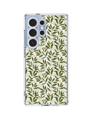 Etui do Samsung Galaxy S25 Ultra przeźroczyste, silikonowe Flexi, zielone gałązki