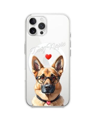 Etui do iPhone 12 Pro Max z MagSafe przeźroczyste, silikonowe Flexi, Puppy Love, pies rasy Owczarek Niemiecki