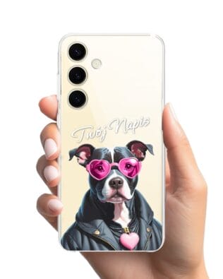 Etui do Samsung Galaxy S24 przeźroczyste, silikonowe Flexi, Puppy Love, pies rasy Amstaff