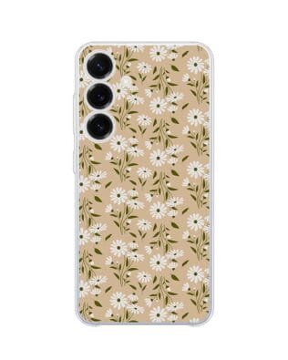 Etui do Samsung Galaxy S25 Plus przeźroczyste, silikonowe Flexi, delikatne kwiatki na cielistym tle