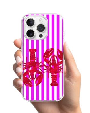 Etui do iPhone 16 Pro Max przeźroczyste, silikonowe Flexi, kraby z różowymi paskami