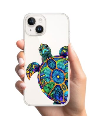 Etui do iPhone 14 przeźroczyste, silikonowe Flexi, Dzika Mandala, Żółw