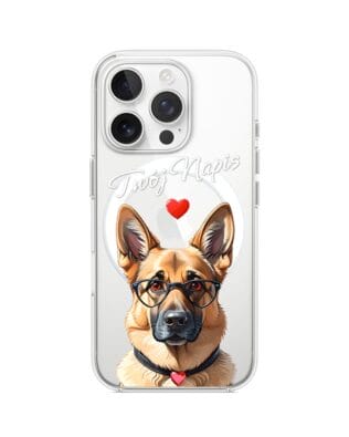 Etui do iPhone 16 Pro Max z MagSafe przeźroczyste, silikonowe Flexi, Puppy Love, pies rasy Owczarek Niemiecki
