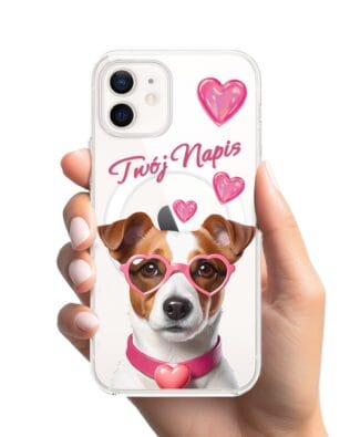 Etui do iPhone 12 Mini z MagSafe przeźroczyste, silikonowe Flexi, Puppy Love, pies rasy Jack Russell Terrier