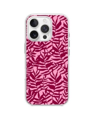 Etui do iPhone 16 Pro Max z MagSafe przeźroczyste, silikonowe Flexi, bordowe liście