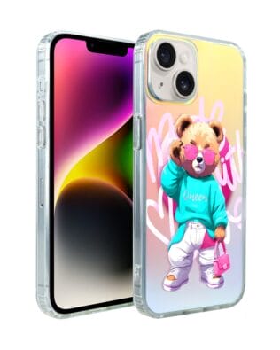 Etui do iPhone 14 IBIZU California Sunset, zmieniające kolor, Pink Queen, stylowy miś