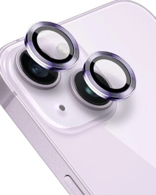 Metalowa osłona obiektywu aparatu ze szkła hartowanego 9H do iPhone 14, 1 zestaw, głęboka purpura
