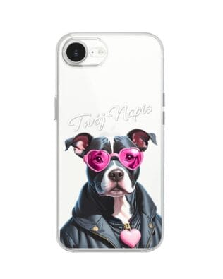 Etui do iPhone 16e przeźroczyste, silikonowe Flexi, Puppy Love, pies rasy Amstaff