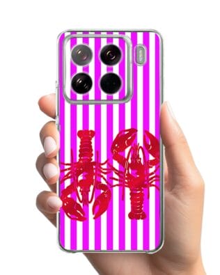 Etui do Xiaomi 15 Pro przeźroczyste, silikonowe Flexi, kraby z różowymi paskami