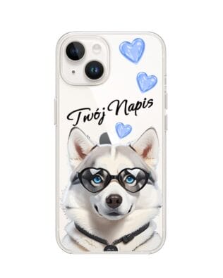 Etui do iPhone 13 Mini przeźroczyste, silikonowe Flexi, Puppy Love, pies rasy Husky