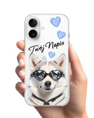 Etui do iPhone 16 Plus przeźroczyste, silikonowe Flexi, Puppy Love, pies rasy Husky