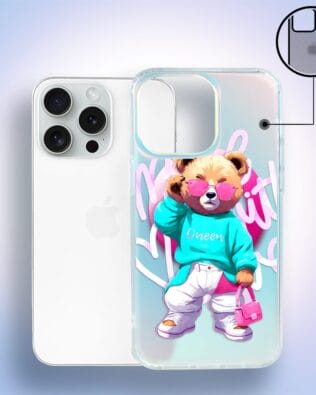 Etui do iPhone 14 Pro IBIZU California Sunset, zmieniające kolor, Pink Queen, stylowy miś