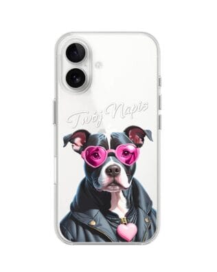 Etui do iPhone 16 Plus przeźroczyste, silikonowe Flexi, Puppy Love, pies rasy Amstaff