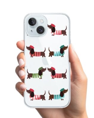 Etui do iPhone 15 Plus przeźroczyste, silikonowe Flexi, jamnik w Paryżu