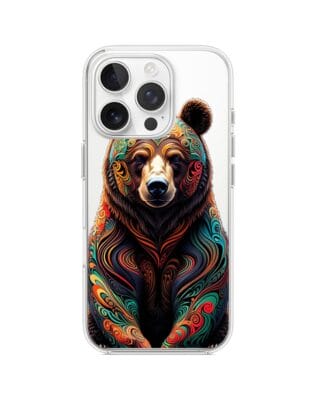 Etui do iPhone 16 Pro Max przeźroczyste, silikonowe Flexi, Dzika Mandala, Niedźwiedź