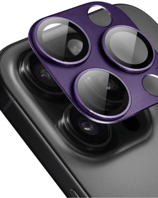 Metalowa osłona na cały aparat z wbudowanymi szkłami do iPhone 16 Pro, purpurowa