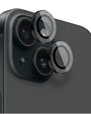 Metalowa osłona obiektywu aparatu ze szkła hartowanego 9H do iPhone 15 Plus, 1 zestaw, czarna