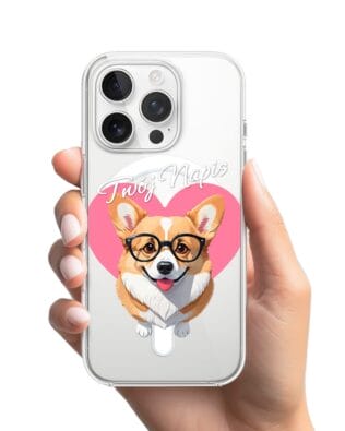 Etui do iPhone 16 Pro Max z MagSafe przeźroczyste, silikonowe Flexi, Puppy Love, pies rasy Corgi