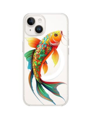 Etui do iPhone 13 z MagSafe przeźroczyste, silikonowe Flexi, Dzika Mandala, Złota ryba