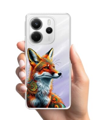 Etui do Xiaomi Redmi Note 14 4G przeźroczyste, silikonowe Flexi, Dzika Mandala, Twarz lisa