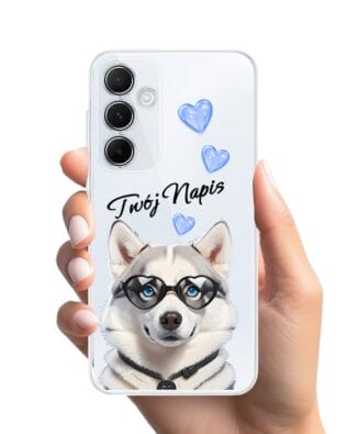 Etui do Samsung Galaxy M35 5G przeźroczyste, silikonowe Flexi, Puppy Love, pies rasy Husky