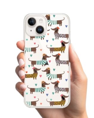 Etui do iPhone 13 przeźroczyste, silikonowe Flexi, zakochane jamniki