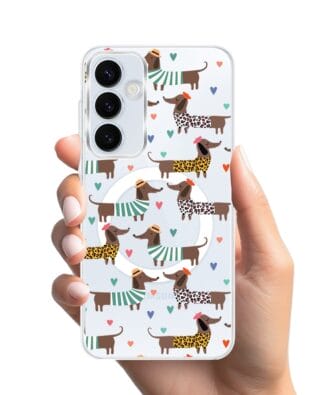 Etui do Samsung Galaxy A55 5G z MagSafe przeźroczyste, silikonowe Flexi, zakochane jamniki