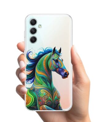 Etui do Samsung Galaxy A34 5G przeźroczyste, silikonowe Flexi, Dzika Mandala, Koń