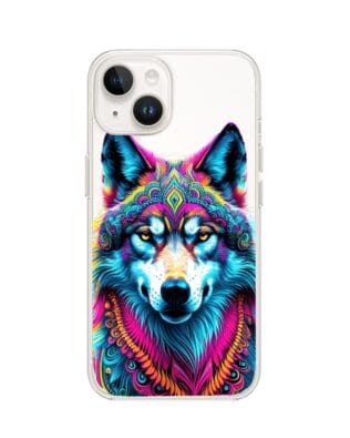 Etui do iPhone 14 Plus z MagSafe przeźroczyste, silikonowe Flexi, Dzika Mandala, Wilk