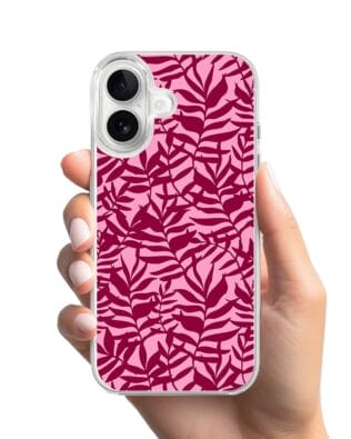 Etui do iPhone 16 z MagSafe przeźroczyste, silikonowe Flexi, bordowe liście