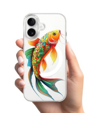 Etui do iPhone 16 Plus z MagSafe przeźroczyste, silikonowe Flexi, Dzika Mandala, Złota ryba