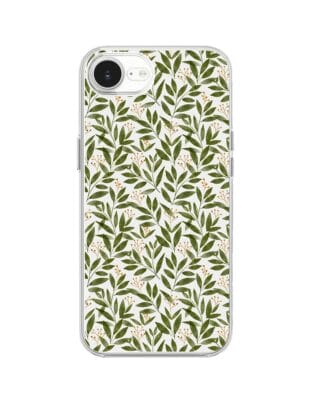 Etui do iPhone 16e przeźroczyste, silikonowe Flexi, zielone gałązki