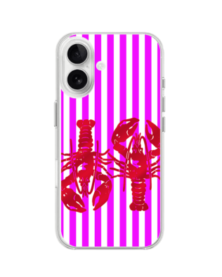 Etui do iPhone 16 Plus przeźroczyste, silikonowe Flexi, kraby z różowymi paskami