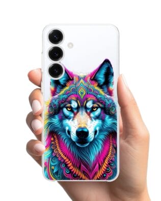 Etui do Samsung Galaxy S25 przeźroczyste, silikonowe Flexi, Dzika Mandala, Wilk