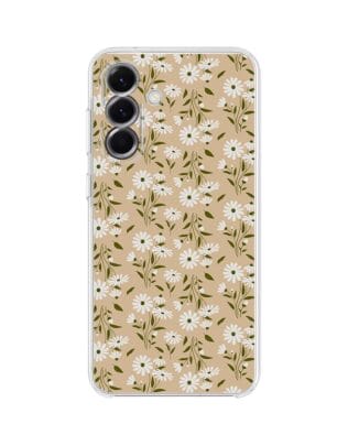 Etui do Samsung Galaxy A56 5G przeźroczyste, silikonowe Flexi, delikatne kwiatki na cielistym tle