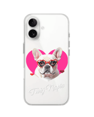Etui do iPhone 16 Plus przeźroczyste, silikonowe Flexi, Puppy Love, pies rasy Buldog Francuski