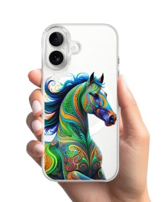 Etui do iPhone 16 z MagSafe przeźroczyste, silikonowe Flexi, Dzika Mandala, Koń