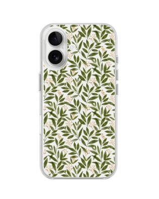 Etui do iPhone 16 Plus przeźroczyste, silikonowe Flexi, zielone gałązki