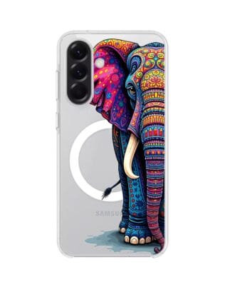 Etui do Samsung Galaxy A56 5G z MagSafe przeźroczyste, silikonowe Flexi, Dzika Mandala, Słoń