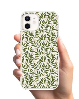 Etui do iPhone 12 Mini z MagSafe przeźroczyste, silikonowe Flexi, zielone gałązki