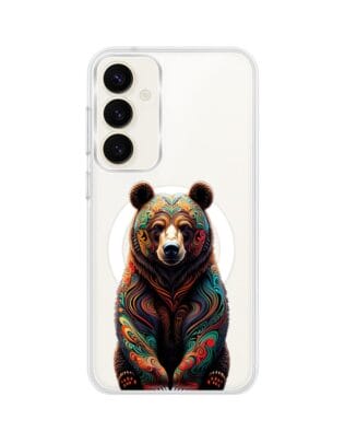 Etui do Samsung Galaxy S23 z MagSafe przeźroczyste, silikonowe Flexi, Dzika Mandala, Niedźwiedź