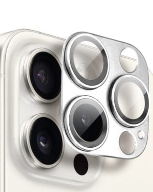 Metalowa osłona na cały aparat z wbudowanymi szkłami do iPhone 15 Pro Max, srebrna